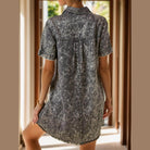 Pocketed Collared Neck Short Sleeve Denim Dress - VacationGrabs