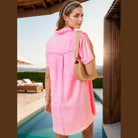 Pocketed Collared Neck Short Sleeve Denim Dress - VacationGrabs