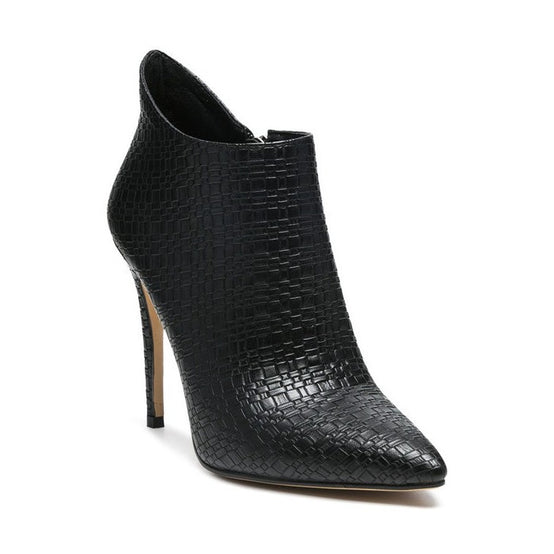 Rag Company black pointed toe stiletto boots with textured leather and high heels for women