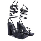 Pole Dance Lace Up Block Heeled Sandal - VacationGrabs
