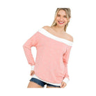 e Luna Women's Polka Dot Off Shoulder Top in Pink with Cozy Fit and Long Sleeves