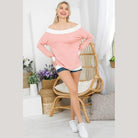 e Luna Women's Polka Dot Off Shoulder Top in Pink with Relaxed Fit and Wide Neckline