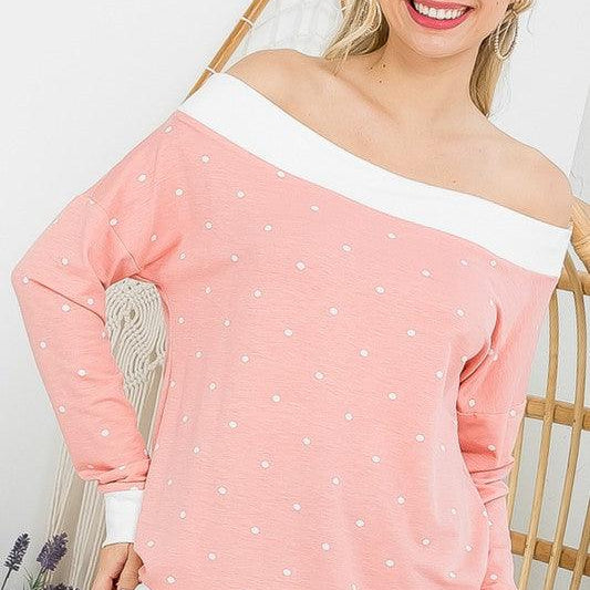 Women's Shirts Polka Dot Off Shoulder Tunic Top