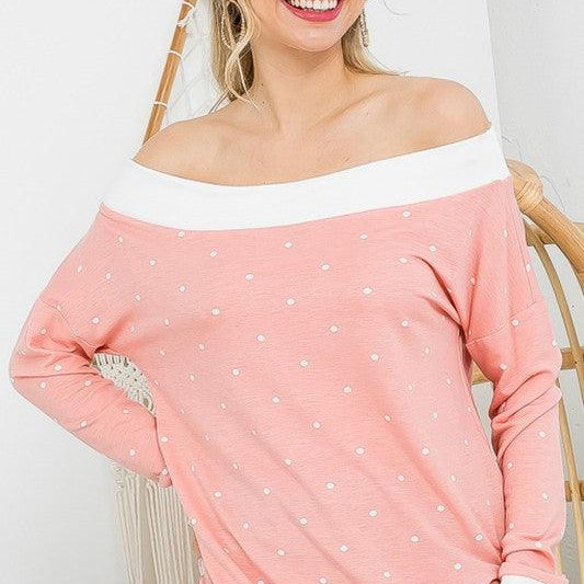 Women's Shirts Polka Dot Off Shoulder Tunic Top