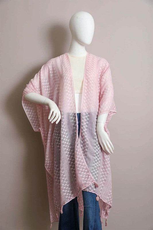 Pom Trimmed Jacquard Kimono - VacationGrabs