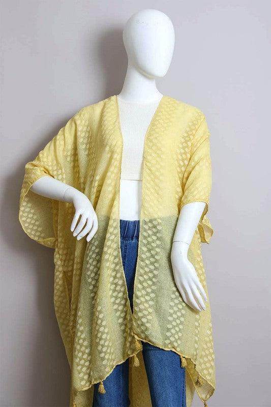 Pom Trimmed Jacquard Kimono - VacationGrabs