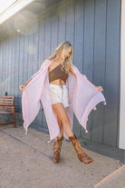 Pom Trimmed Jacquard Kimono - VacationGrabs