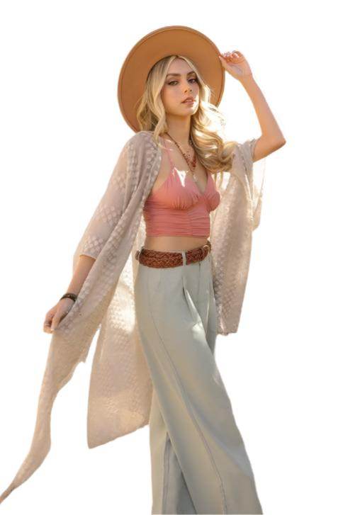 Pom Trimmed Jacquard Kimono - VacationGrabs