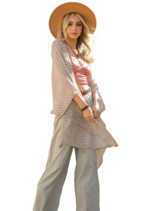 Pom Trimmed Jacquard Kimono - VacationGrabs