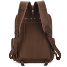 Brown premium leather camera backpack with padded straps for comfort and durability