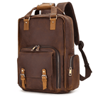 Premium leather camera backpack with multiple compartments for photography gear and accessories