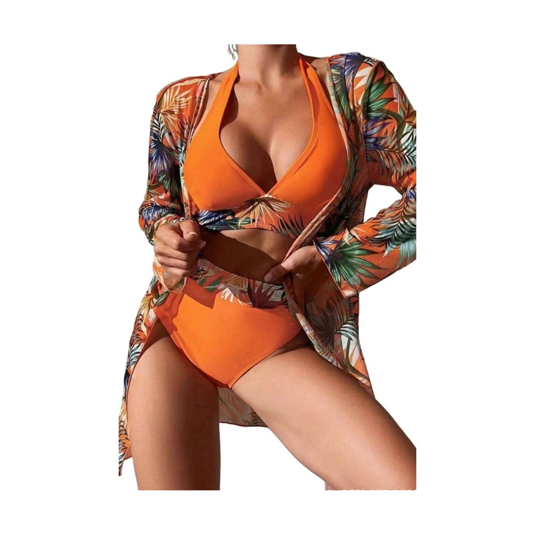 Printed Halter Neck Three-Piece Swim Set - VacationGrabs