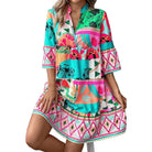 Printed Surplice Half Sleeve Mini Dress - VacationGrabs