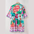 Printed Surplice Half Sleeve Mini Dress - VacationGrabs