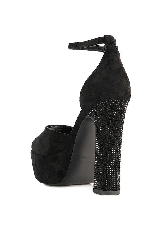 Women's black studded suede block heel sandals for stylish occasions