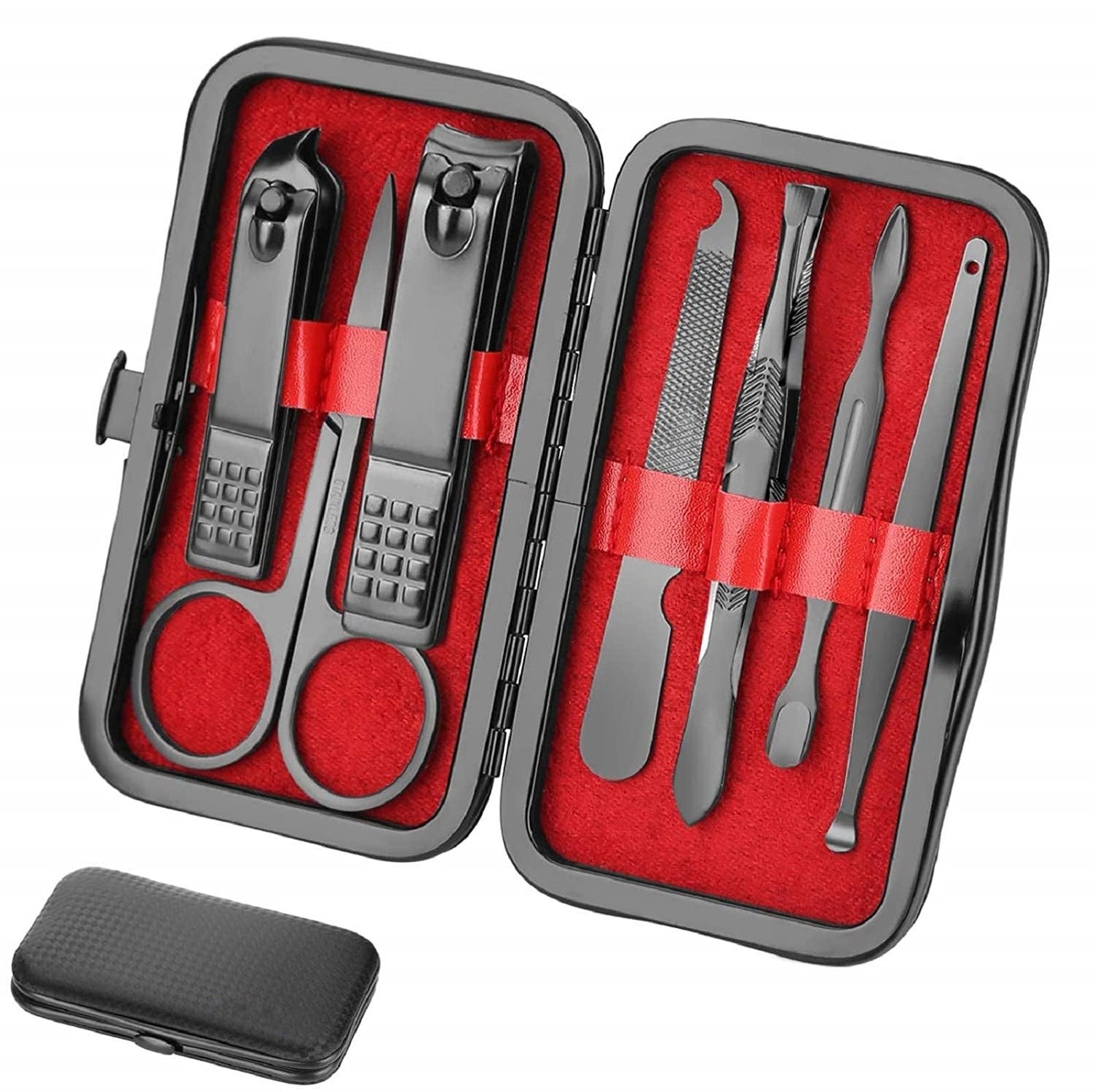 VacationGrabs professional nail grooming set for men with black metal tools in a compact case