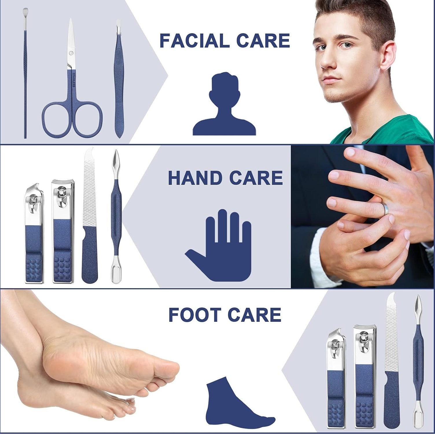 Professional nail grooming set for men with tools for facial care hand care and foot care by VacationGrabs