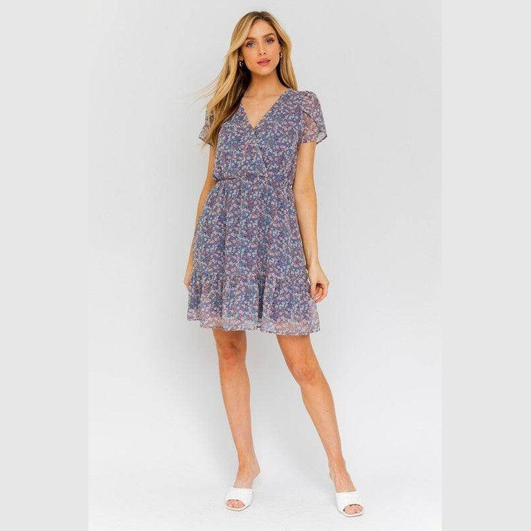 Puff Sleeve Faux Wrap Mini Dress With Ruffle - VacationGrabs