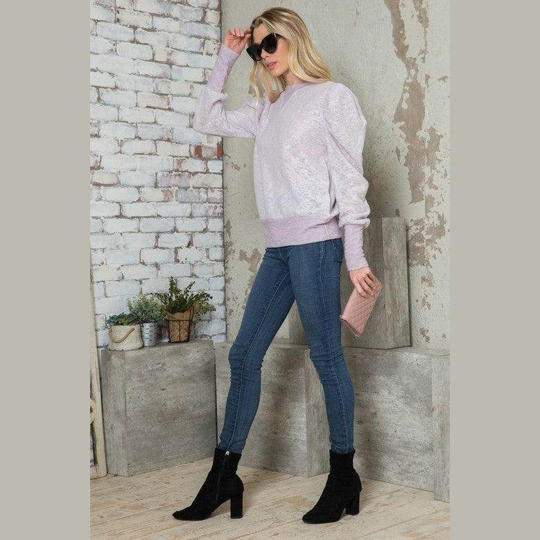 Andante USA Puff Sleeve Top for Casual Outings in Light Purple with Stylish Jeans and Accessories