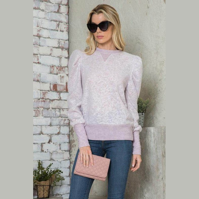 Andante USA Puff Sleeve Top for casual outings in lavender with a cozy fit and stylish design