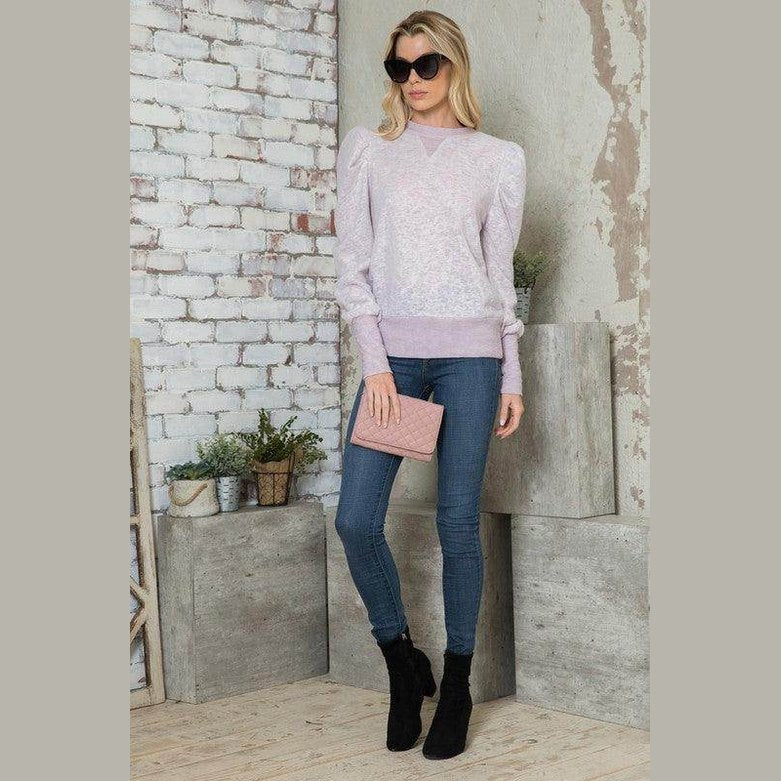 Andante USA Puff Sleeve Top for Casual Outings in Light Purple with Stylish Knit Design