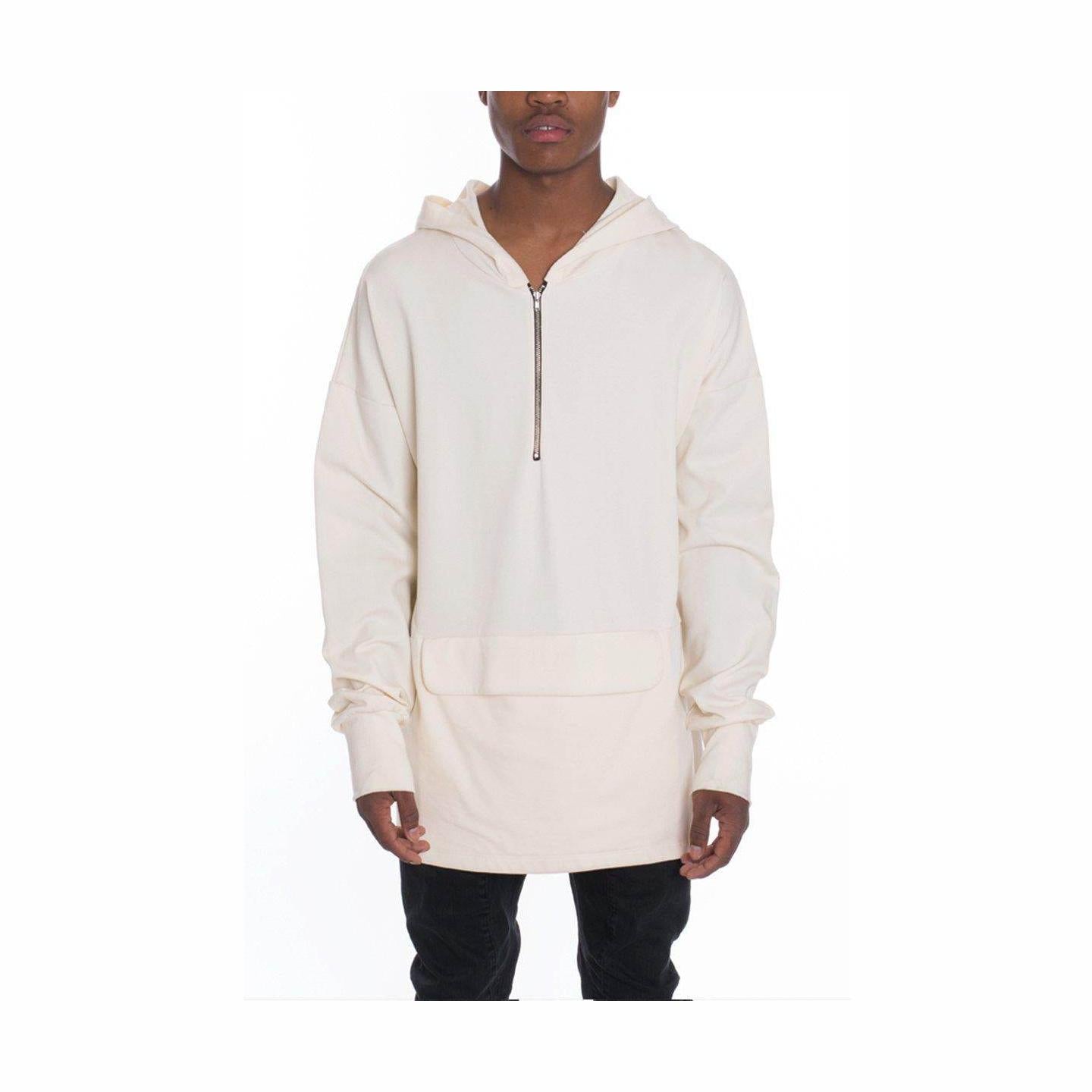 Men's VacationGrabs Pullover Hoodie for Travel in Cream Color with Front Pocket and Zip Closure