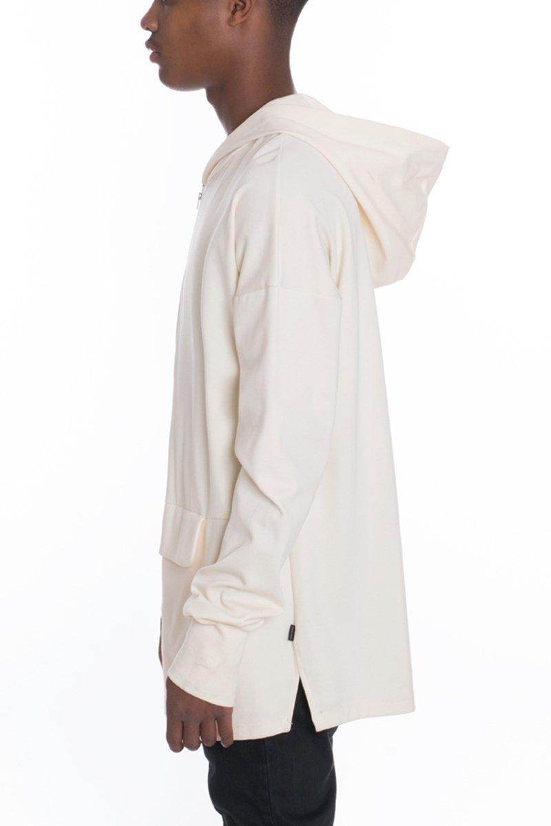 VacationGrabs Beige Pullover Hoodie for Travel with a Relaxed Fit and Side Slits