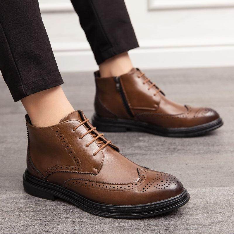 VacationGrabs quality leather oxford shoes in brown with stylish brogue detailing and lace-up design