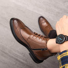 Stylish brown quality leather oxford shoes for men with intricate brogue detailing