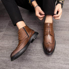 Quality leather oxford shoes in brown with elegant brogue details and a sleek design for men