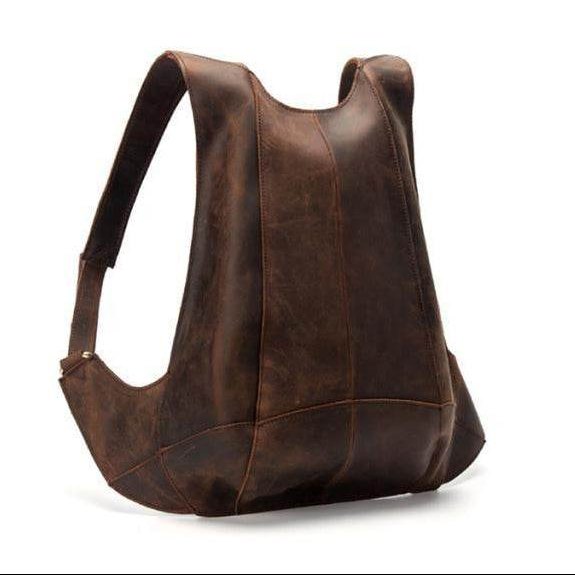 Stylish quality leather travel backpack with a unique design and durable construction