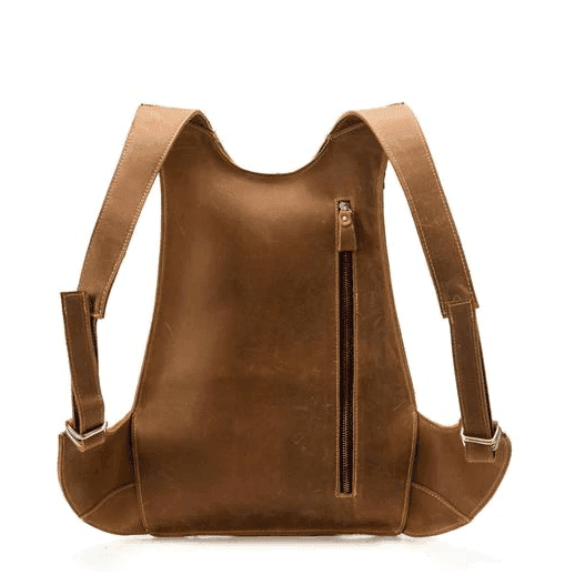 Stylish quality leather travel backpack with a sleek design and functional zipper pockets
