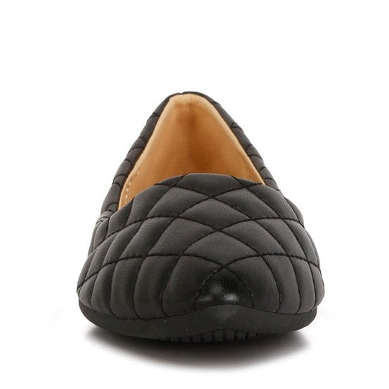 Black quilted ballet flats for women by Rag Company with cushioned interior and stylish design