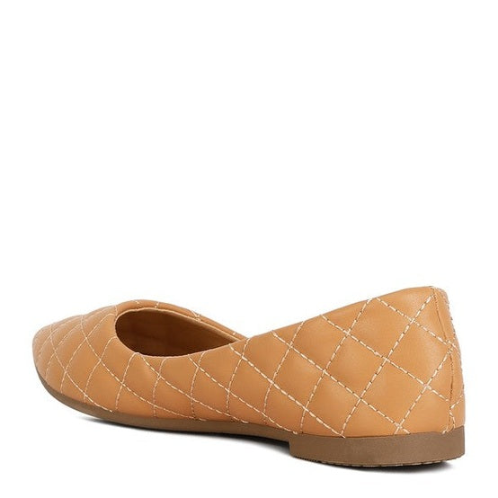 Rag Company quilted ballet flats for women in tan with diamond stitch pattern and flat sole