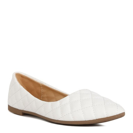 Rag Company white quilted ballet flats for women with a pointed toe and low heel