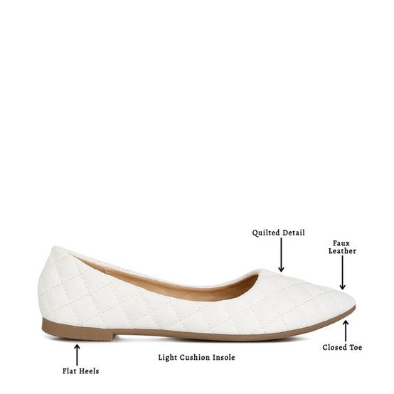 White quilted ballet flats for women by Rag Company with flat heels and cushioned insoles