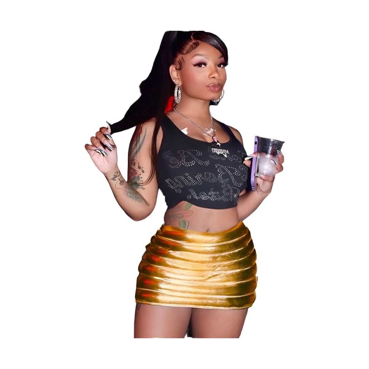 Red Iphigenia quilted warm mini skirt in metallic gold for stylish winter looks