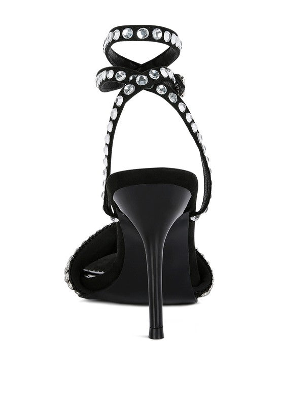 Rag Company black high heeled diamante sandals for elegant occasions