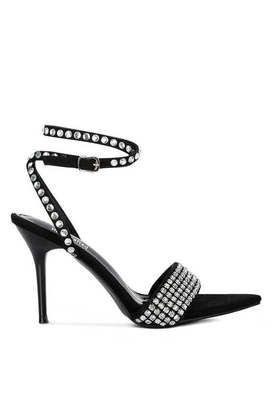 Rag Company high heeled diamante sandals in black for stylish evening wear