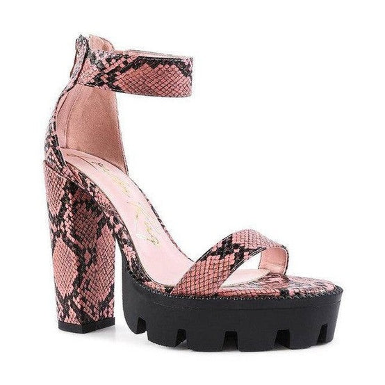 Rag Company women's heels with a rattle snake pattern shoes design and a trendy block heel