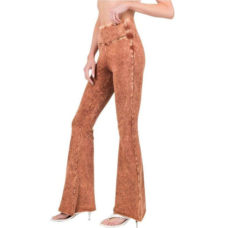 ZENANA Women's Raw Edge Hem Trousers in Brown with Flared Design for a Trendy Look