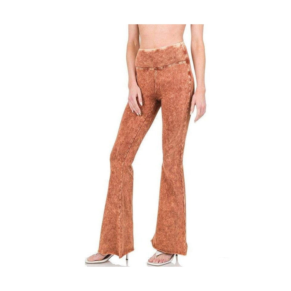 ZENANA Women's Raw Edge Hem Trousers in Brown with Flared Fit and Soft Fabric