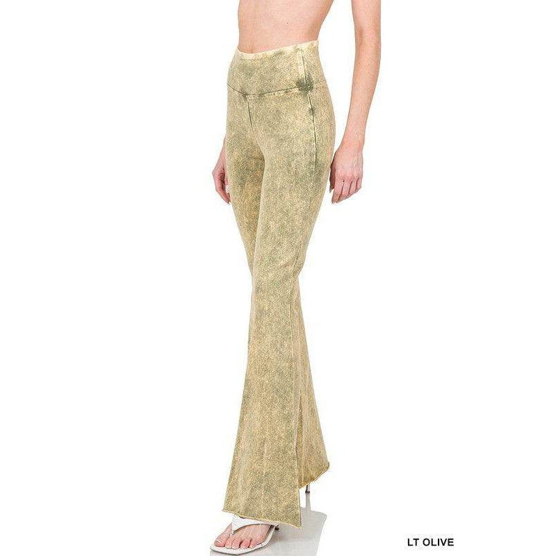 ZENANA Women's LT Olive Raw Edge Hem Trousers with a Flared Fit and Stylish Design