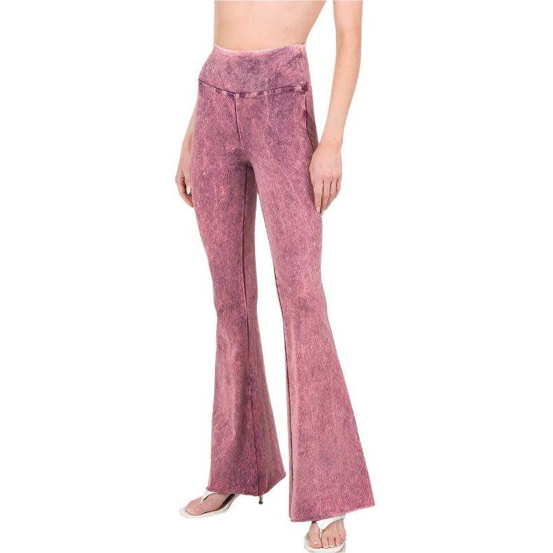 ZENANA Women's Flared Jeans in Pink with Raw Edge Hem Trousers for a trendy look
