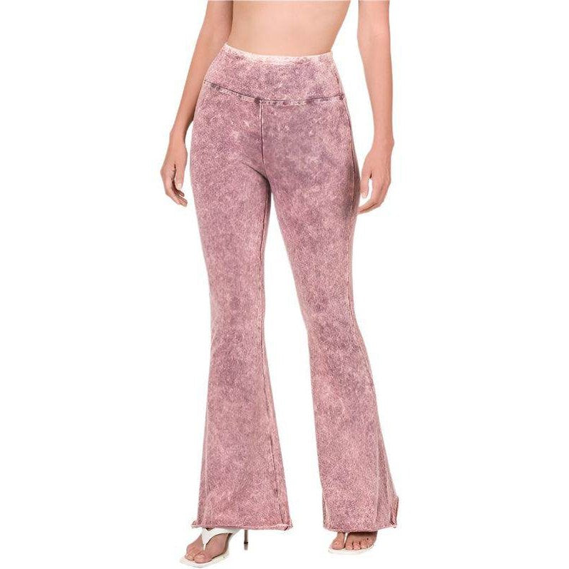 ZENANA Women's Jeans with a raw edge hem trousers design in pink and flared style