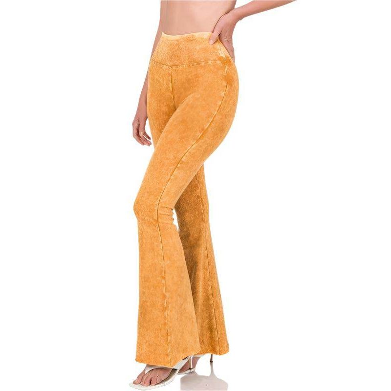 ZENANA Women's Flared Trousers in Bright Orange with Raw Edge Hem Trousers for a Trendy Look