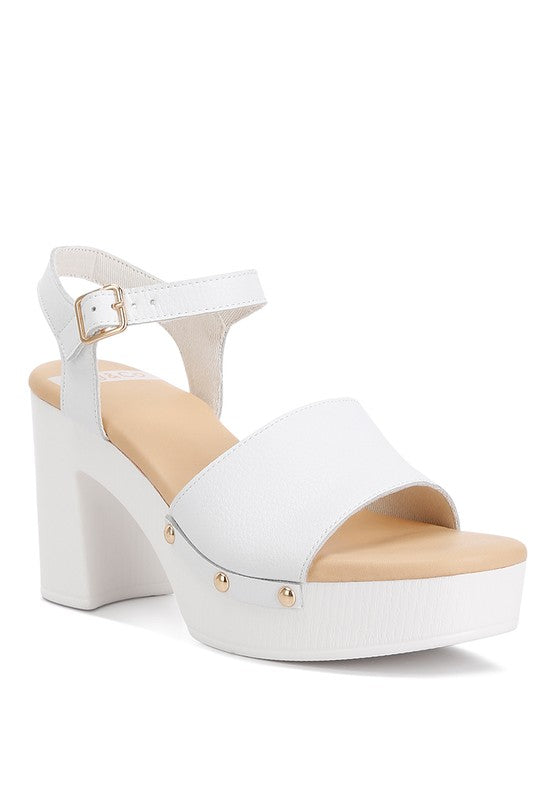 Women's white recycled leather block heel sandals for stylish summer looks