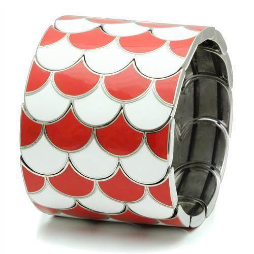 Stylish red and white stretch bracelet with a scalloped design, perfect for casual or dressy outfits