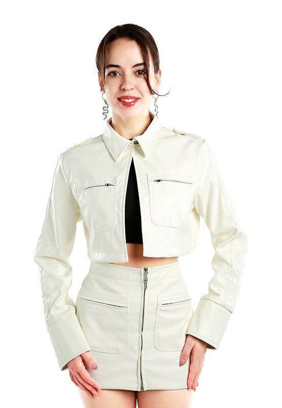 Red or Cream Faux Leather Crop Jackets - VacationGrabs