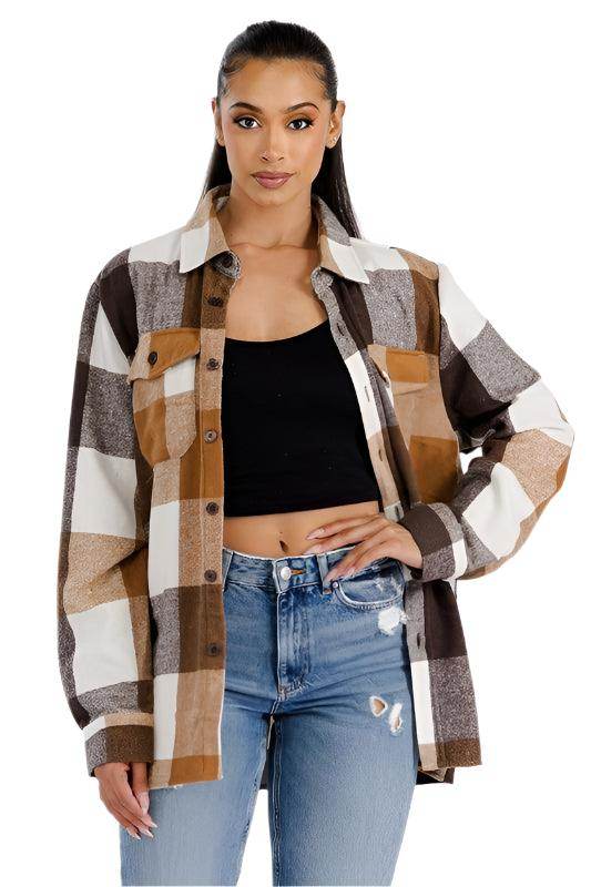 Stylish Women's Red Plaid Oversized Shacket by WEIV for a trendy layered look